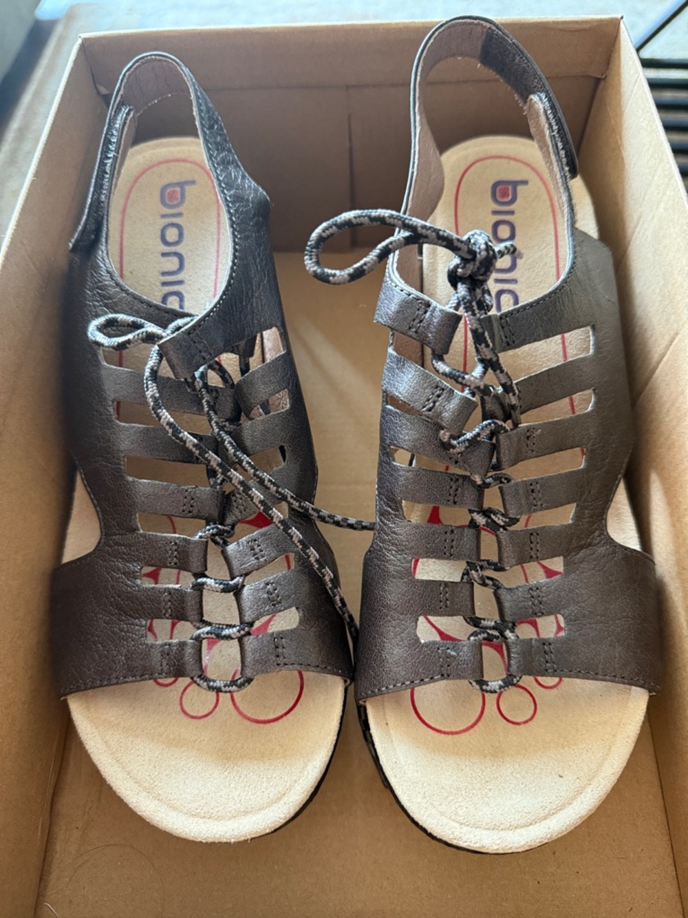 Bionica Brown Lace-Up Gladiator Slingback Sandals